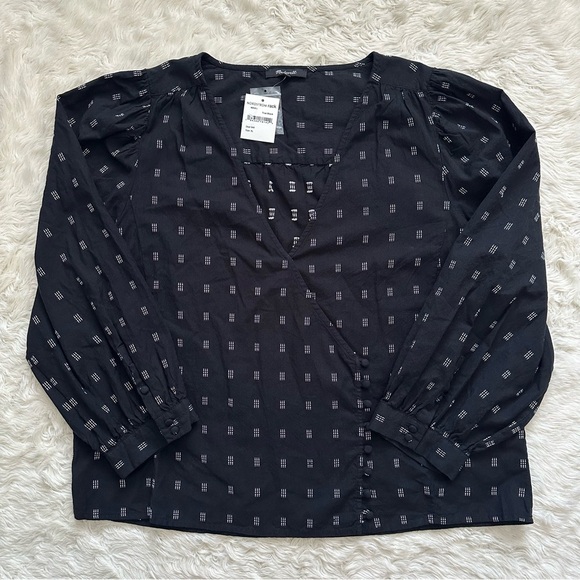Madewell Blouse Kinston Side-Button Wrap Top in Textured Dobby True Black XL NWT - Picture 3 of 13